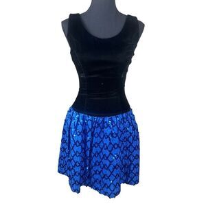 Jessica McClintock Gunne Sax 6 black velvet blue sequin 80’s prom mini dress USA